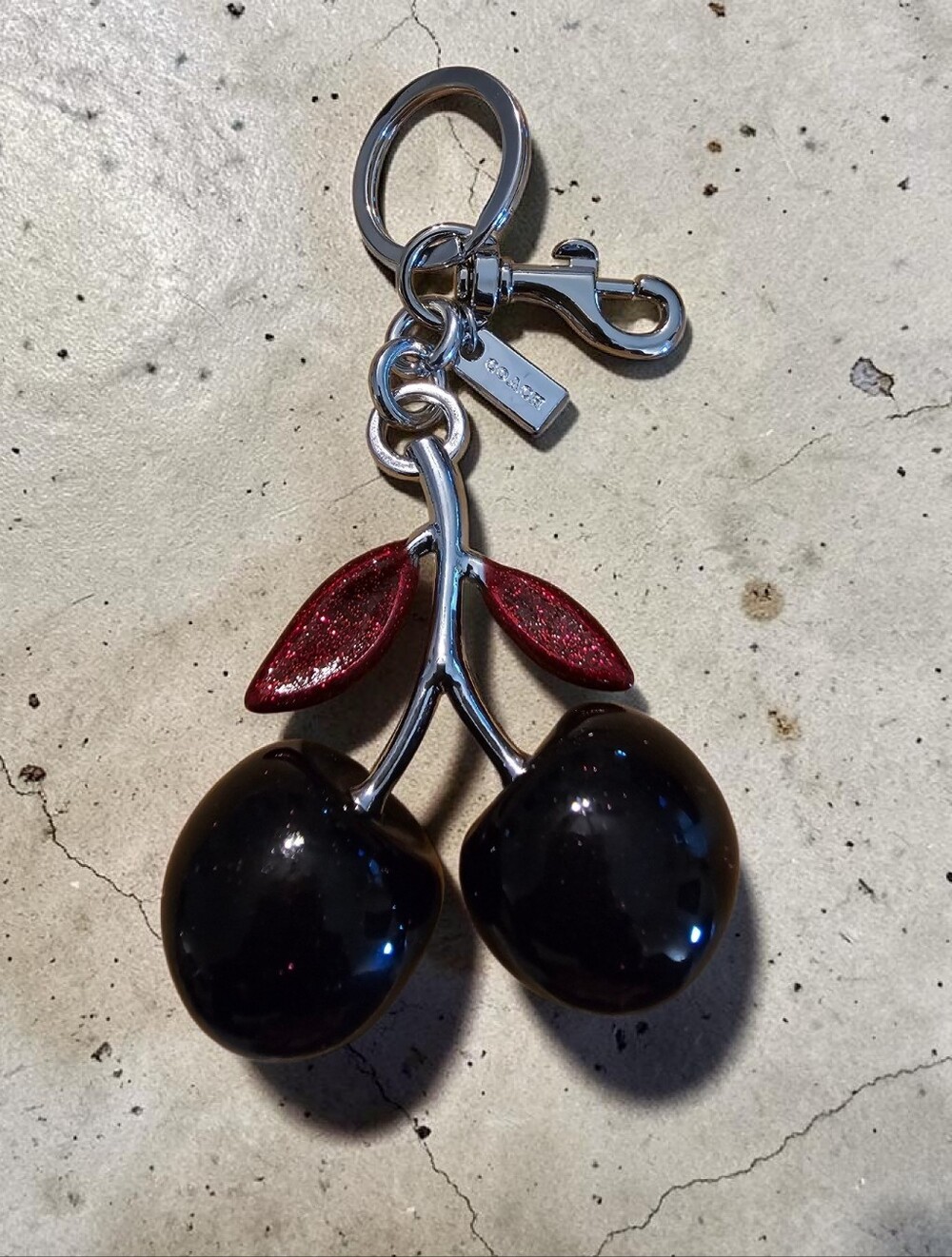 Coach Black Cherry Key & Card Holder Charm with Red Leaves